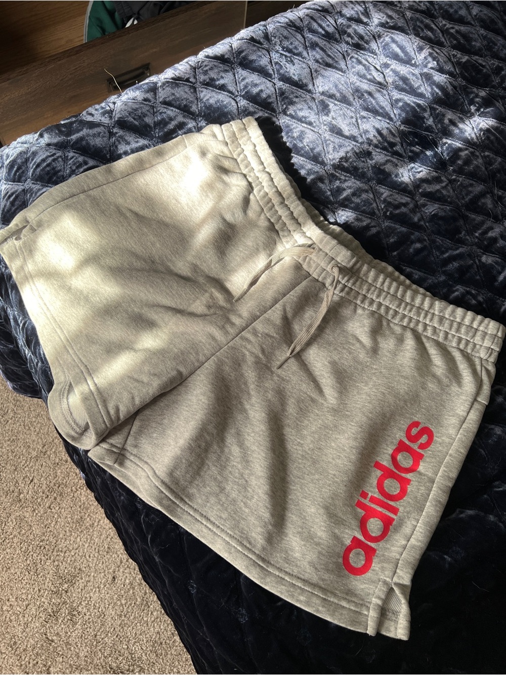 adidas Gray Sweat Shorts with Red Logo
